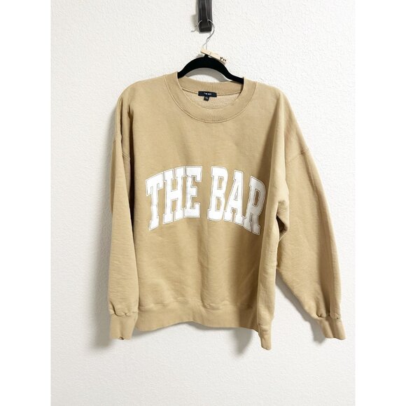 The Bar Womens Varsity Sweatshirt Pullover Oversized Crew Neck Beige Size XL - Picture 3 of 6